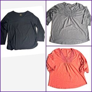 Northcrest Knit Tops Sz 2X Coral Gray & Black Work Everyday Wear NICE 3 Pc